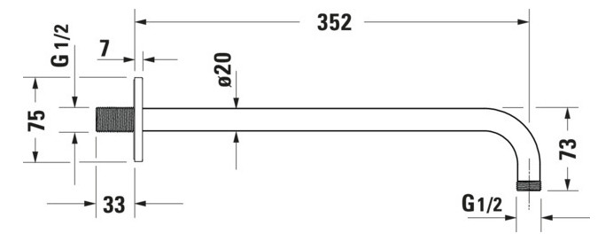 Duravit Brausearm 352mm, gebogen, eckige Rosette, chrom