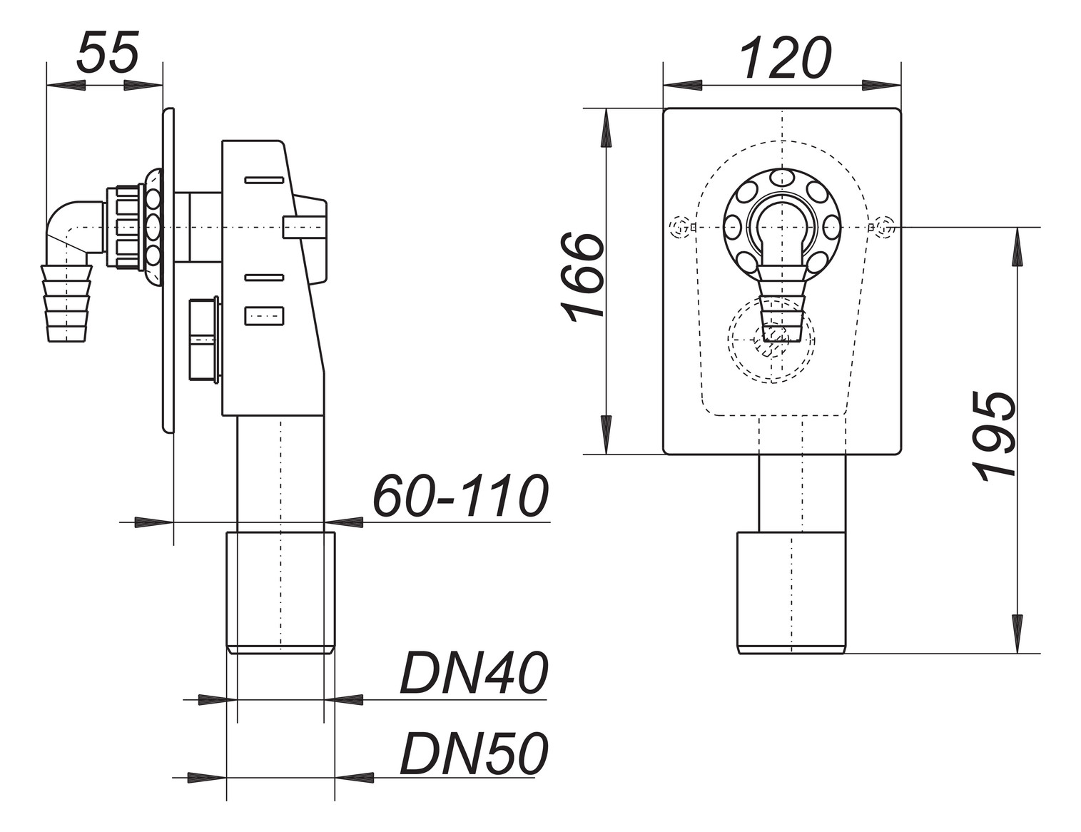 Dallmer Wandeinbau-Waschgeräte-Siphon HL HL 400, DN 40/50