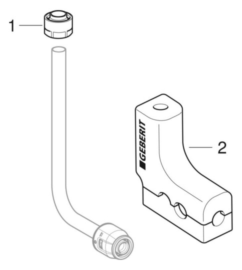 Geberit Metallrohr-Anschlussbogen PushFit Ø 20 mm, 90Grad, mit Anschlussverschraubung zu Eurokonus, Messig/Kupfer