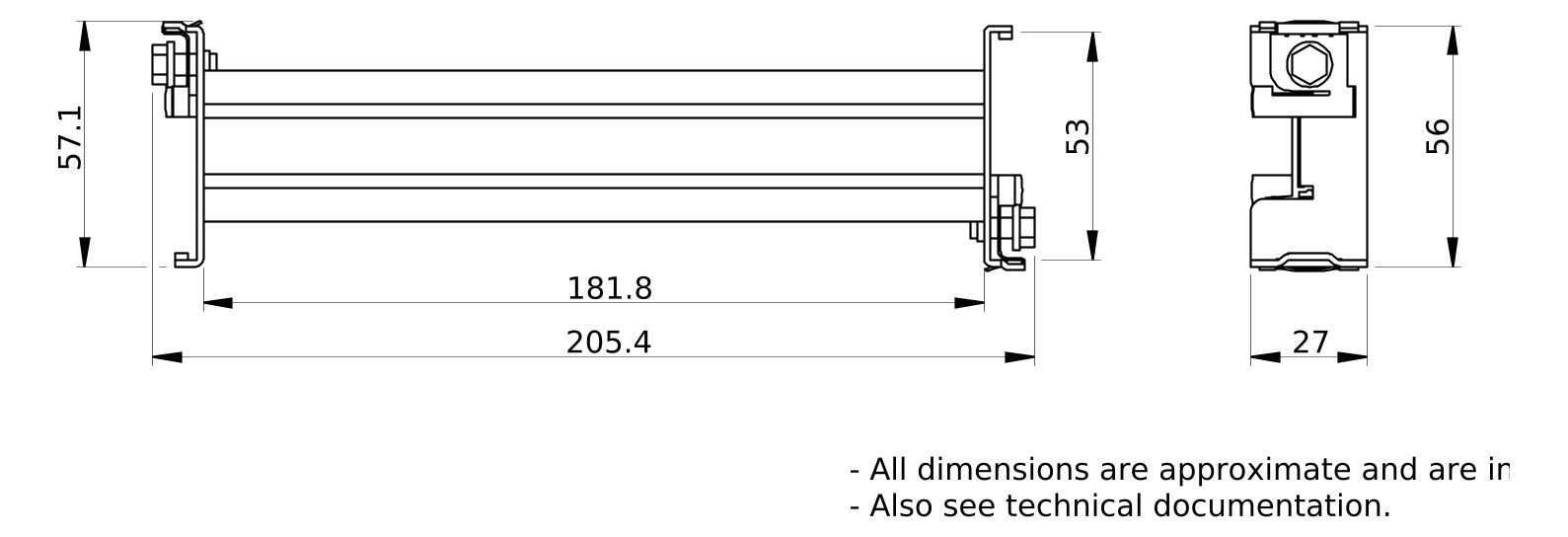 Tragschiene 58x217x97mm Metall