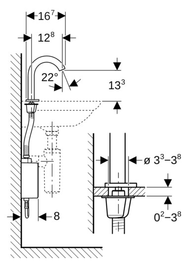 Geberit Infrarot-Waschtisch-Armatur Piave mit Thermostatmischer, Standmontage, Batteriebetrieb, AP-Funktionsbox