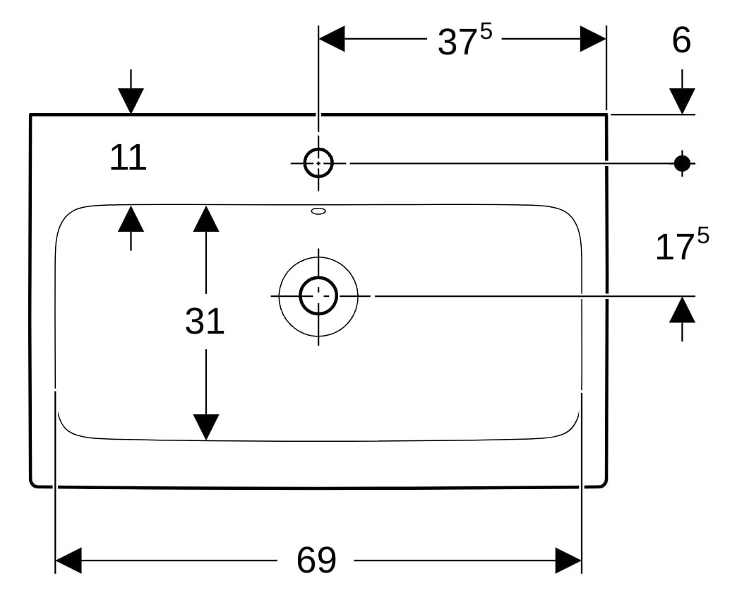 Geberit Waschtisch iCon 75 x 48,5 cm, weiß KeraTect, mit Hahnloch, mit Überlauf