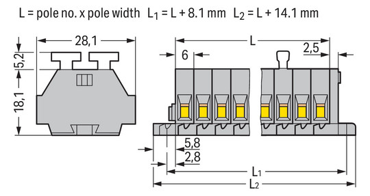 Klemmleiste 11p gr Serie 261 24A 80,5mm 0,08-2,5qmm Thermopl Federzugans