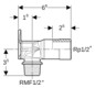 Geberit Anschlusswinkel Rp 1/2 x R MF 1/2 x 6,6 cm, 90Grad, Rotguss