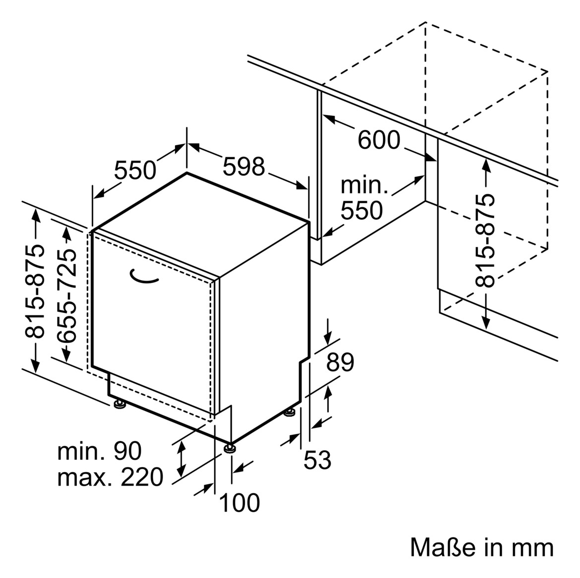 Geschirrspüler A edst vollint B598mm 6prog 42dB BestSchub 815mm/o.Pl
