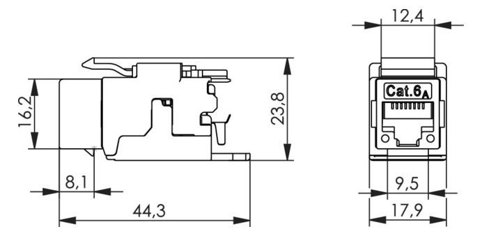 Modular-Buchse Cat6 RJ45 27-22AWG Schirm Feldkonf Litze massiv Schneidklemme IDC