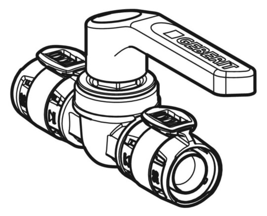 Geberit Kugelhahn FlowFit Ø 16 mm, 12,3 cm, mit Betätigungshebel