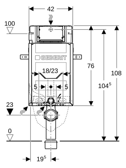 Geberit Wand-WC-Element Kombifix BH 108cm, mit Sigma UP-Spülkasten 12 cm