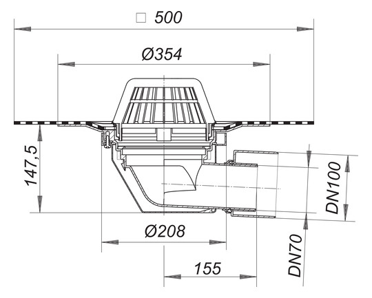 Dallmer Dachablauf 64 H DallBit, beheizt, DN 70/DN 100