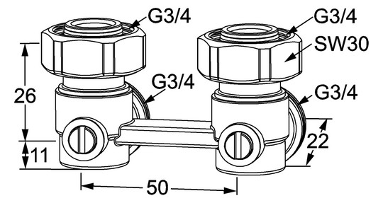 Heimeier Anschlussverschraubung Vekotrim G 3/4 AG, Eck, Zweirohrsystem