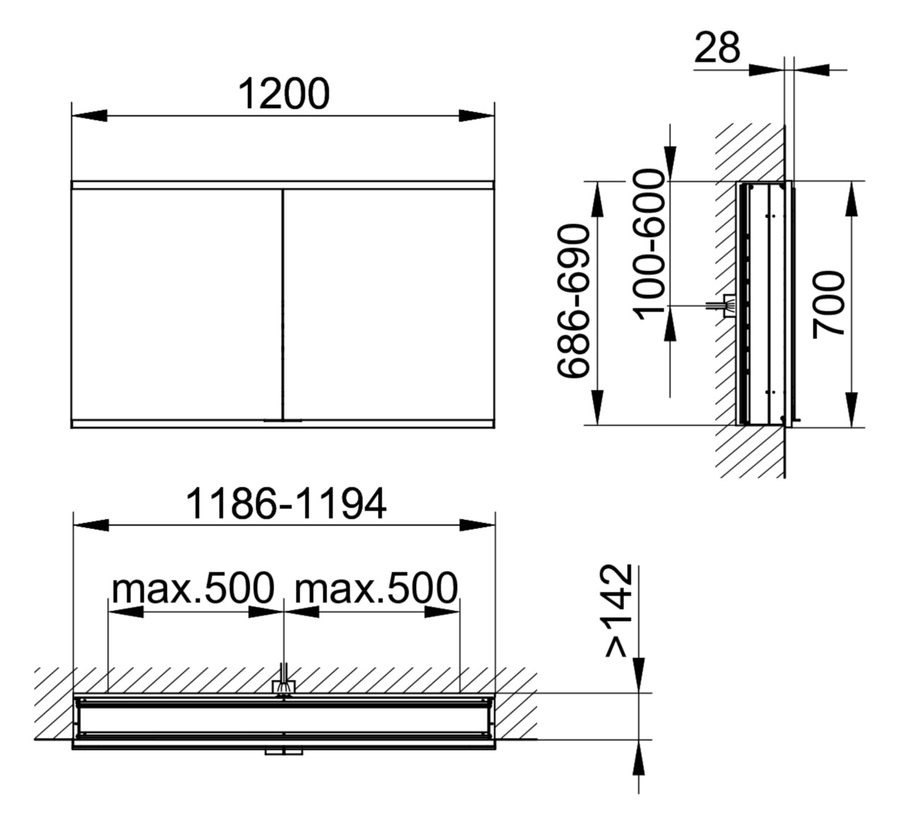 KEUCO Spiegelschrank Royal Modular 2.0 DALI 1200 x 700 x 160 mm, 2 Steckdosen, Wandeinbau, 2 Türen, beleuchtet