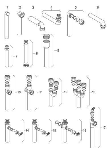 Geberit Rohrbogengeruchsverschluss 1 1/4" x 40 mm, für Waschbecken und Bidet, Abgang horizontal, hochglanz-verchromt