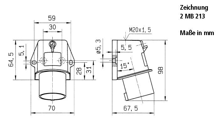 CEE-Aufbaugerätestecker 3p 16A 16A IP44 230V/bl 6h Schraubkl rechtw Kst