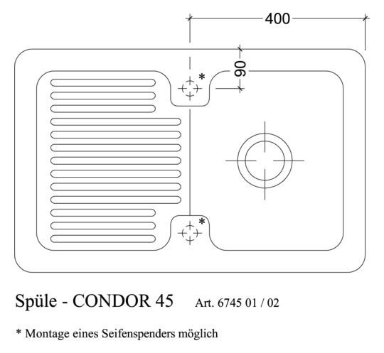 V&B Spüle Condor 45 mit Ablaufgarnitur, Excenterbetätigung, ebony CeramicPlus