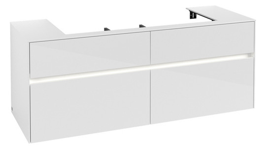 V&B Waschtischunterschrank Collaro 140x54,8x50cm, Waschtisch mittig, LED-Beleuchtung 10,4 W, glossy white