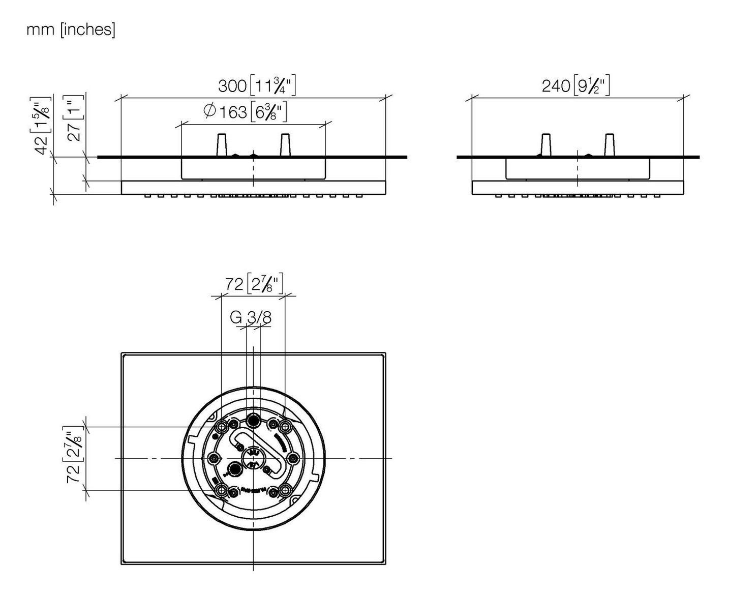 Dornbracht Regenbrause CYO 300x240mm, für Deckenanbindung, Messing gebürstet