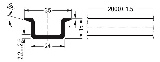 Tragschiene Cu g/vz Serie 210 L2000mm Hut_35/15mm