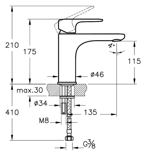 VitrA Bad Waschtisch-Einhebelmischer Root Round Ausladung 135mm, Einlochmontage, ohne Ablaufgarnitur, Kupfer