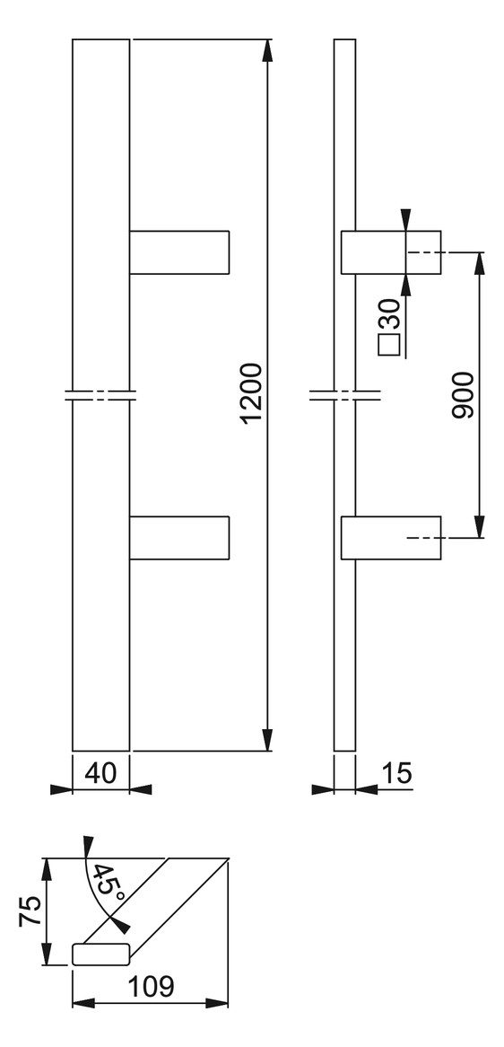 Bild HOPPE Stoßgriff E5724, BA 900mm, Breite 109mm, L 1.200mm, Durchmesser 40mm, verdeckt verschraubt, schwarz matt-1
