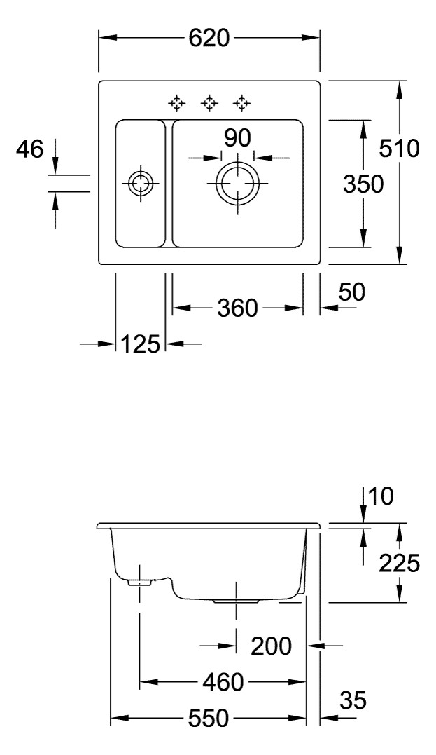 V&B Spüle Subway 60 XM mit Ablaufgarnitur, Excenterbetätigung, weiß alpin CeramicPlus