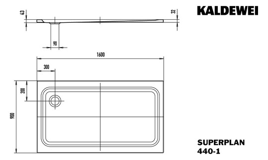 Kaldewei Duschwanne SUPERPLAN CLASSIC 440-1 90x160x4,3cm, Antislip, pergamon