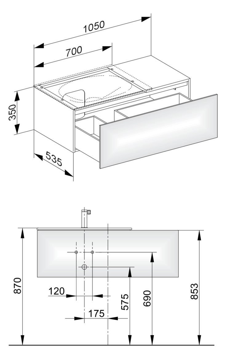 KEUCO Waschtischunterschrank Edition 11 105x35x53,5cm, 1 Frontauszug, links, Lack Seidenmatt, Glas Weiß