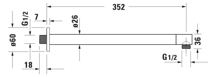 Duravit Brausearm 352mm, gerade, runde Rosette, chrom Duravit Brausearm 352mm, gerade, runde Rosette, chrom