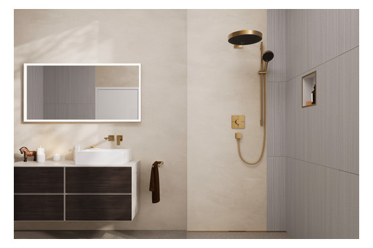 hansgrohe Handtuchhalter AddStoris Länge 445mm, zweiarmig, Wandmontage, Metall, brushed bronze
