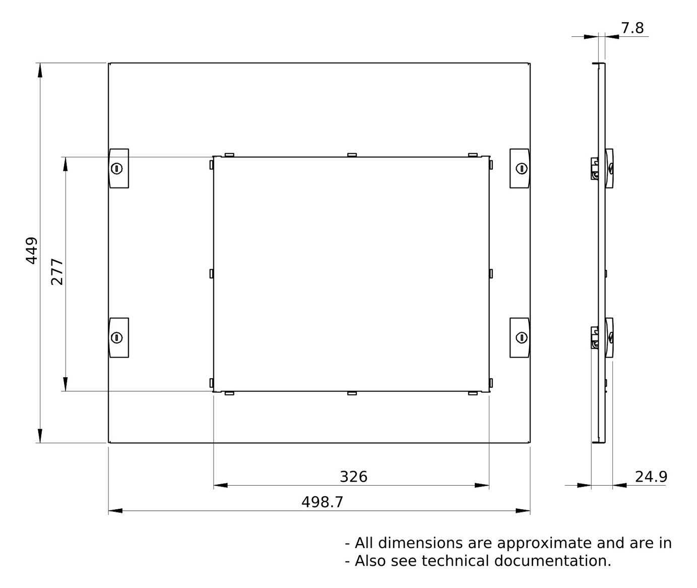 Schrank-Frontplatte 9HE B500xH450mm ST pulverbesch