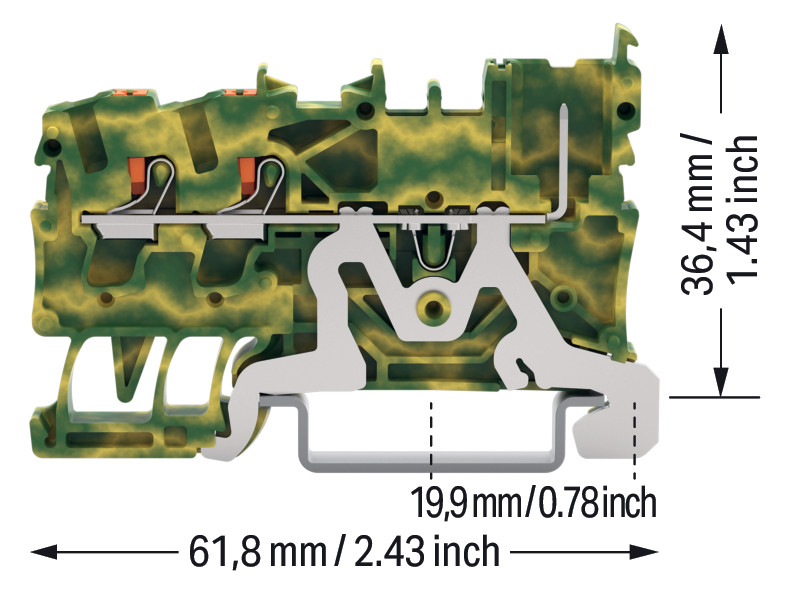 Schutzleiter-Reihenklemme 0,25-4qmm gn/ge 1Etage APL_erf. Hutschiene TH35
