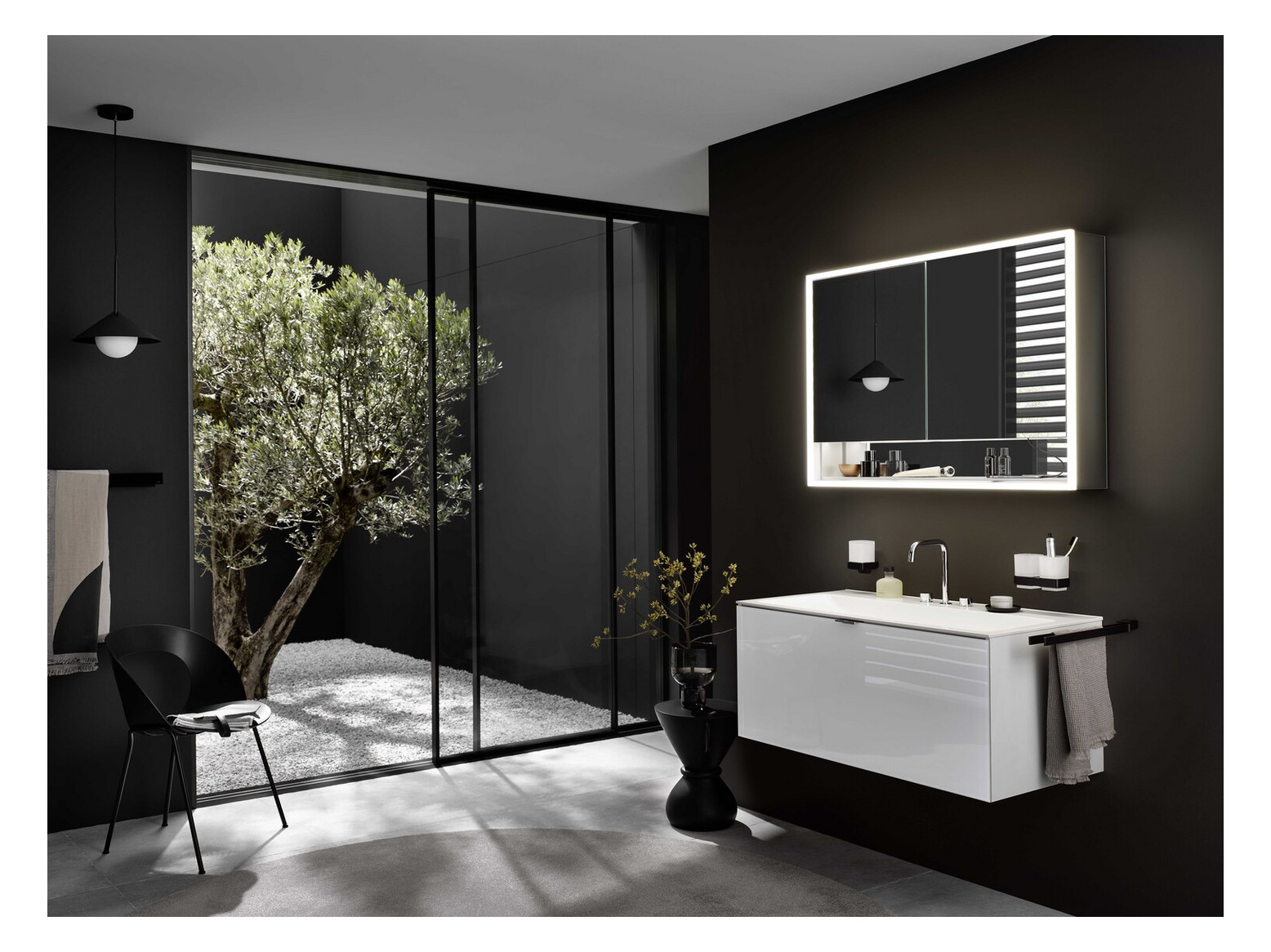 EMCO Aufputz-Lichtspiegelschrank Loft 800x733mm, mit Unterfach, LED, 2-türig, aluminium/spiegel