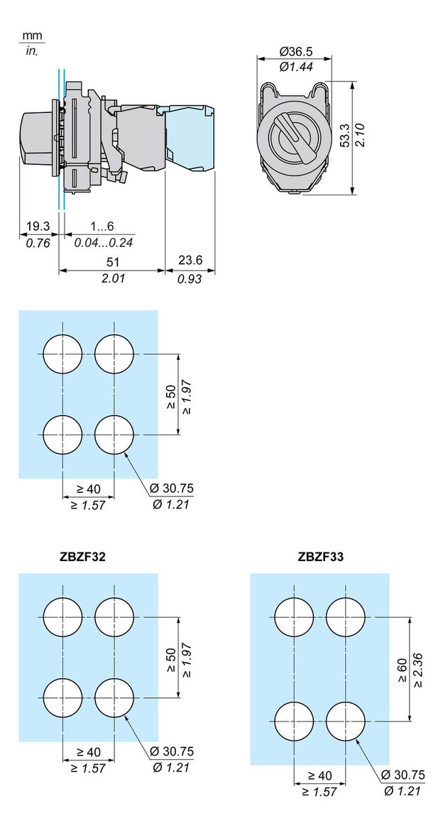 Knebelschalter 2stuf bel.b or rnd Ø30,5mm Geeignet für Beleuchtung Tastend