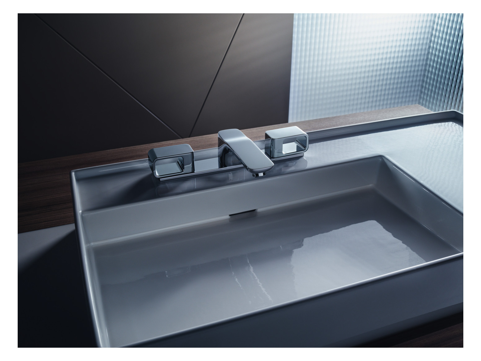 hansgrohe 3-Loch-Waschtischarmatur 50 Axor Urquiola Ausladung 180mm, mit Zugstangen-Ablaufgarnitur, Platte, chrom