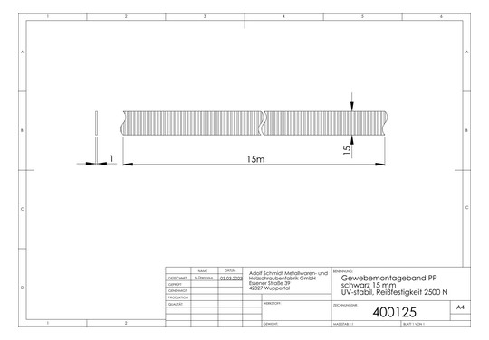 ASW Gewebemontageband 15 mm, Reißfestigkeit 2500 N