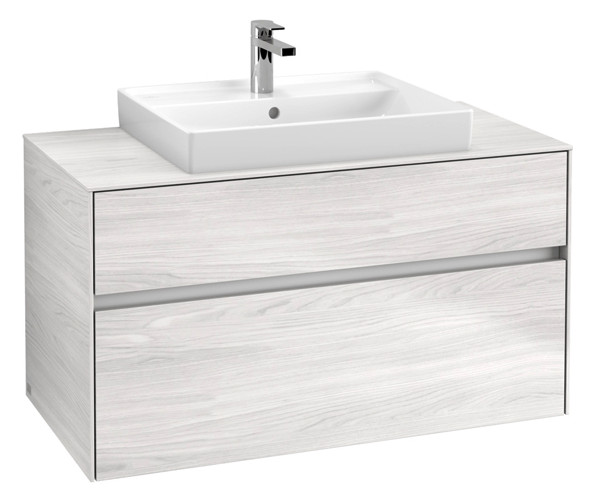 V&B Waschtischunterschrank Collaro 100x54,8x50cm, Waschtisch mittig, LED-Beleuchtung 7,3 W, white wood