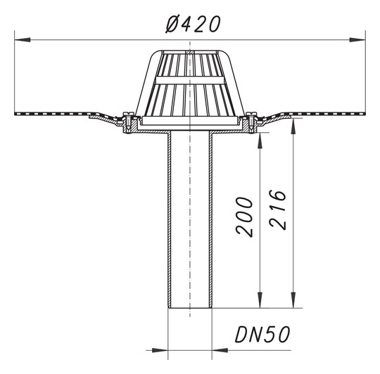 Dallmer Dachablauf 84 D DallBit DN 50, Ablaufstutzen senkrecht