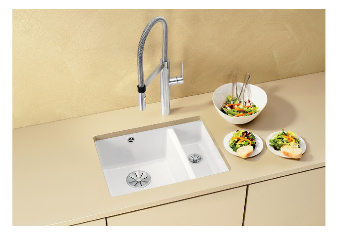 Blanco Becken Subline 350/150-U 56,7 x 45,6 cm, Keramik PuraPlus magnolia glänzend, Hauptbecken links, ohne Ablauffernbedienung