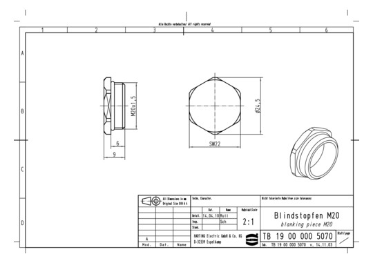 HART Blindstopfen M20x1,5 -  19000005070 