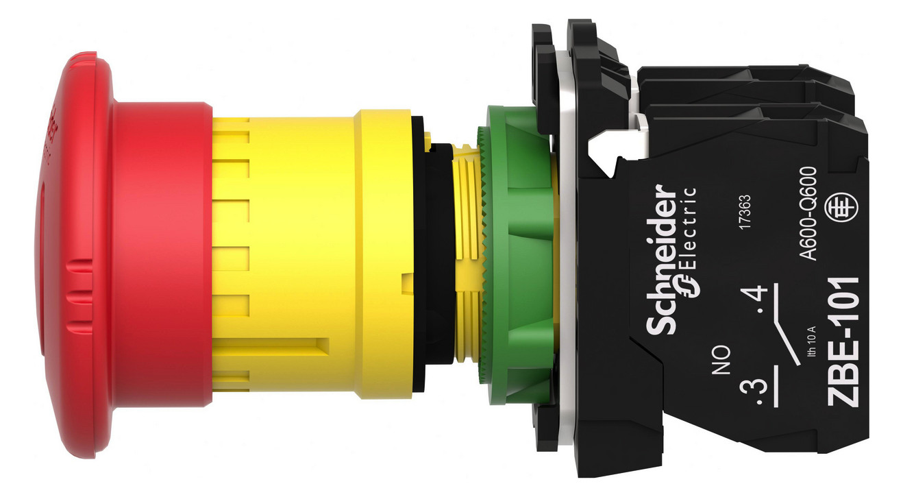 Not-Aus Taster EB IP66 Dreh 1S 1Ö Einb Ø22,5mm Schraub