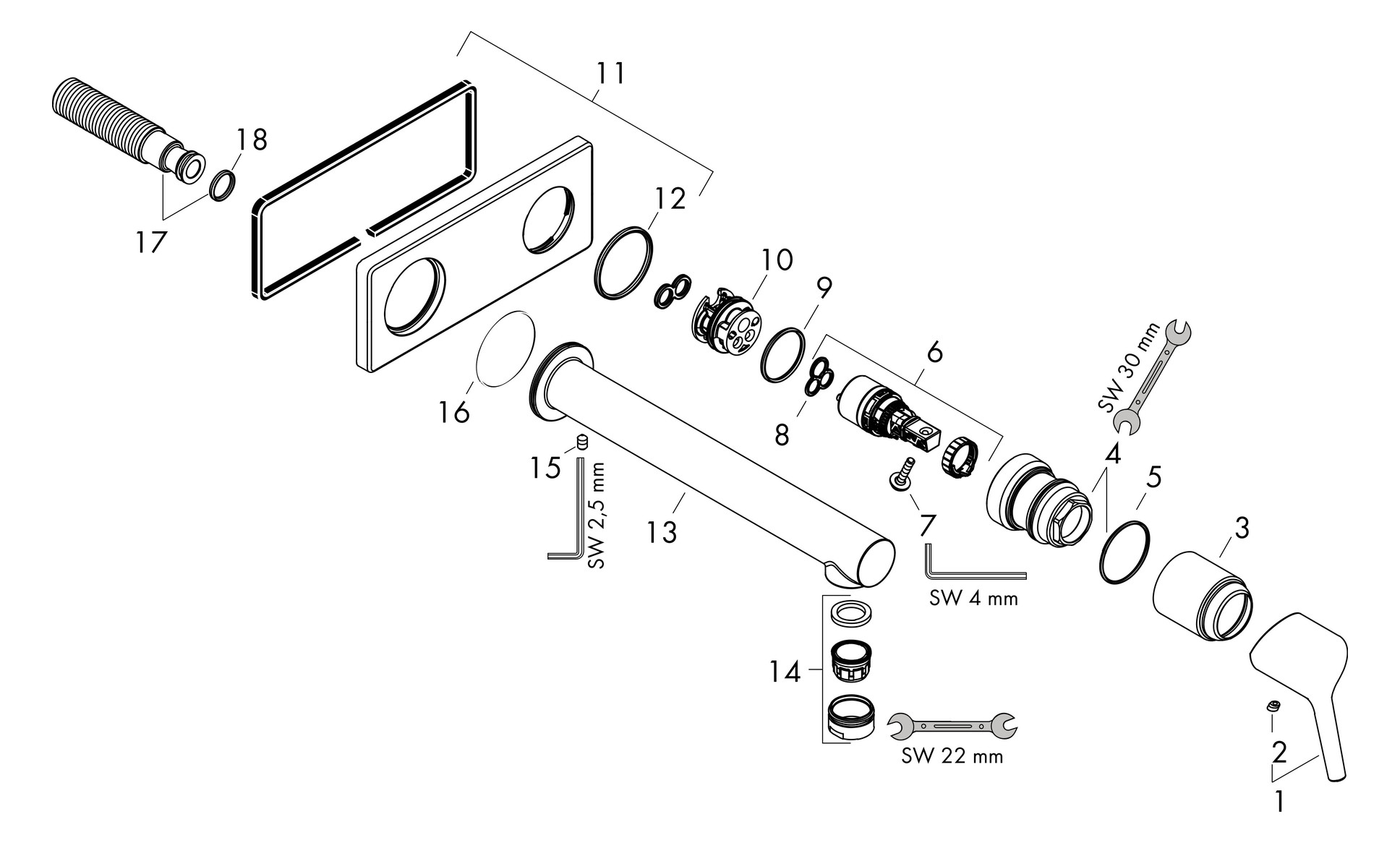 hansgrohe Fertigmontageset Talis S Ausladung 165 mm, UP-Waschtisch-Einhebelmischer, für Wandmontage, chrom