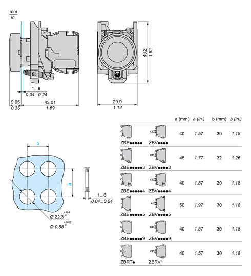 Drucktaster 1f ws rnd Ø22,5mm 1S IP30 fl Tastend