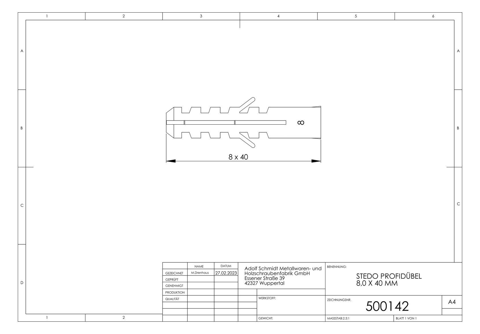 ASW Flossendübel Ø 8 mm, 40 mm lang, für Ø 4,5-6,0 mm, Kunststoff