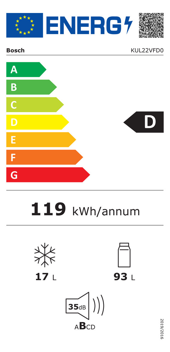Kühlschrank UB D 93/17l ws 119kwh B598mm H820mm