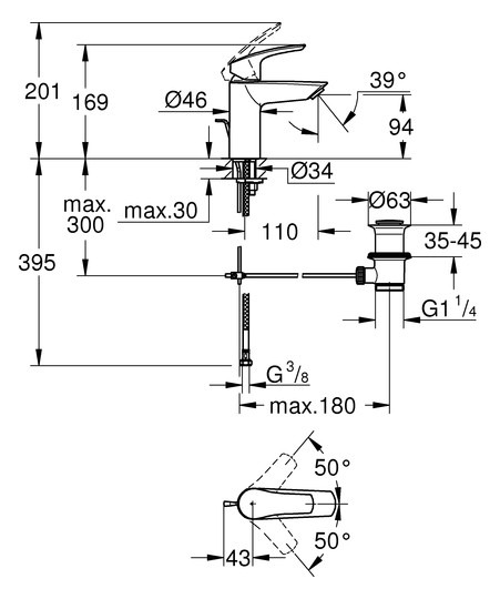 GROHE Waschtisch-Einhebelmischer Eurosmart 1/2", S-Size, mit Zugstangen-Ablaufgarnitur, chrom