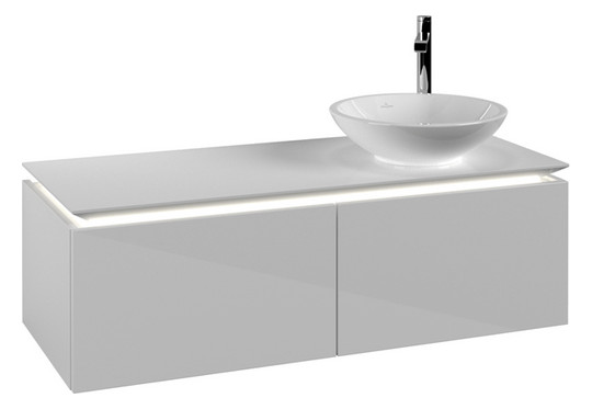 V&B Waschtischunterschrank Legato 120x38x50cm, Waschtisch rechts, mit LED-Beleuchtung, Glossy White
