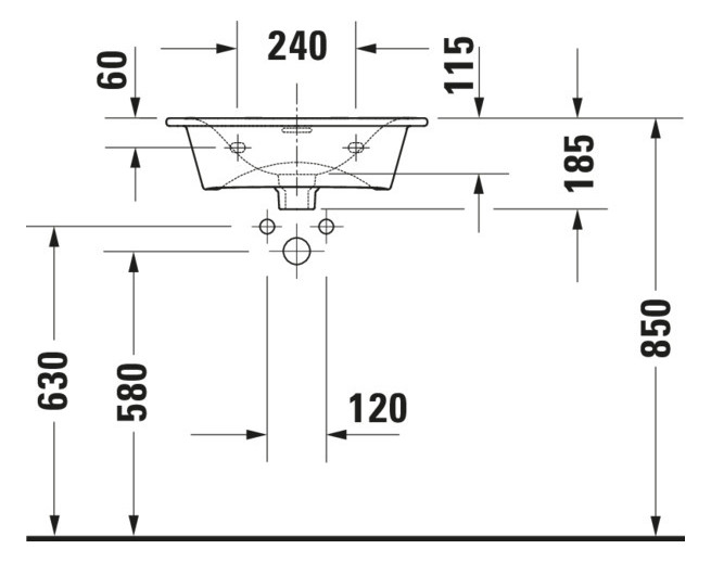 Duravit Möbel-Handwaschbecken Viu 53x43cm, mit Überlauf, Hahnlochbank, mit Hahnloch, weiß WonderGliss