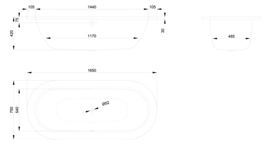 Badewanne BetteStarlet Oval 2720 165x75x42cm, natura