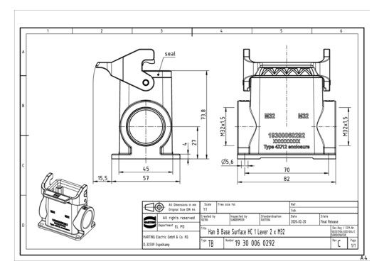 HART Sockelgehäuse 2xM32     19300060292 