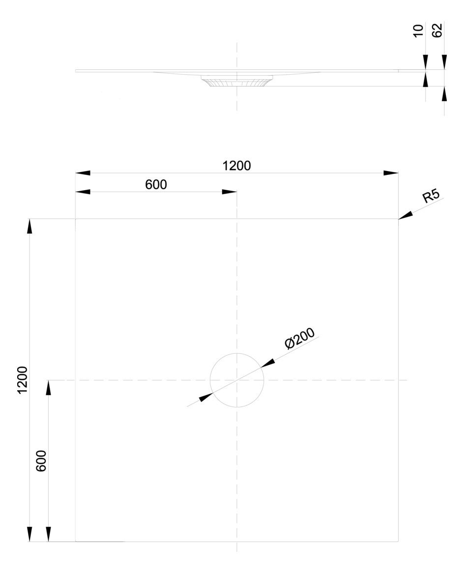 Bette Duschfliese BetteAir 1200 x 1200 mm, ebano, Rechteck, glasierter Titan-Stahl