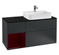 V&B Waschtisch-Unterschrank Finion 120cm, Abdeckplatte black matt, Regal links Peony, Midnight Blue Matt Lacquer